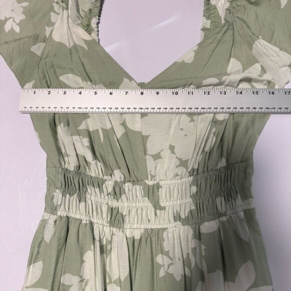 Rachel Zoe Green  White Floral Tiered Shirred Maxi Dress M Ruffle Sleeve V-neck - Picture 7 of 13